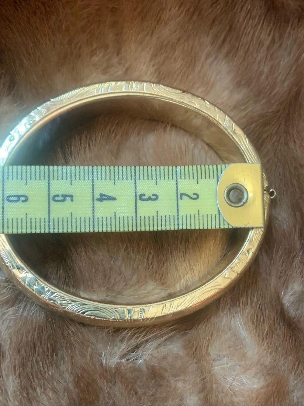 Vintage Gold Tone Hinged Bangle Bracelet  Embossed Floral & Scroll